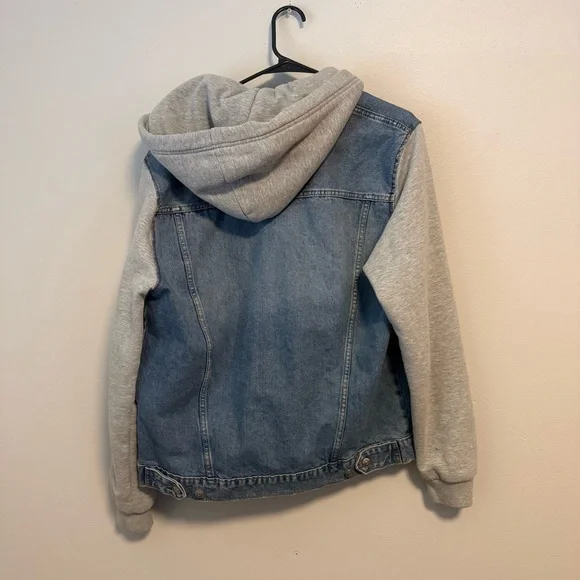H&M Divided Denim Jacket with Gray Sweatshirt Sleeves - Picture 2 of 6